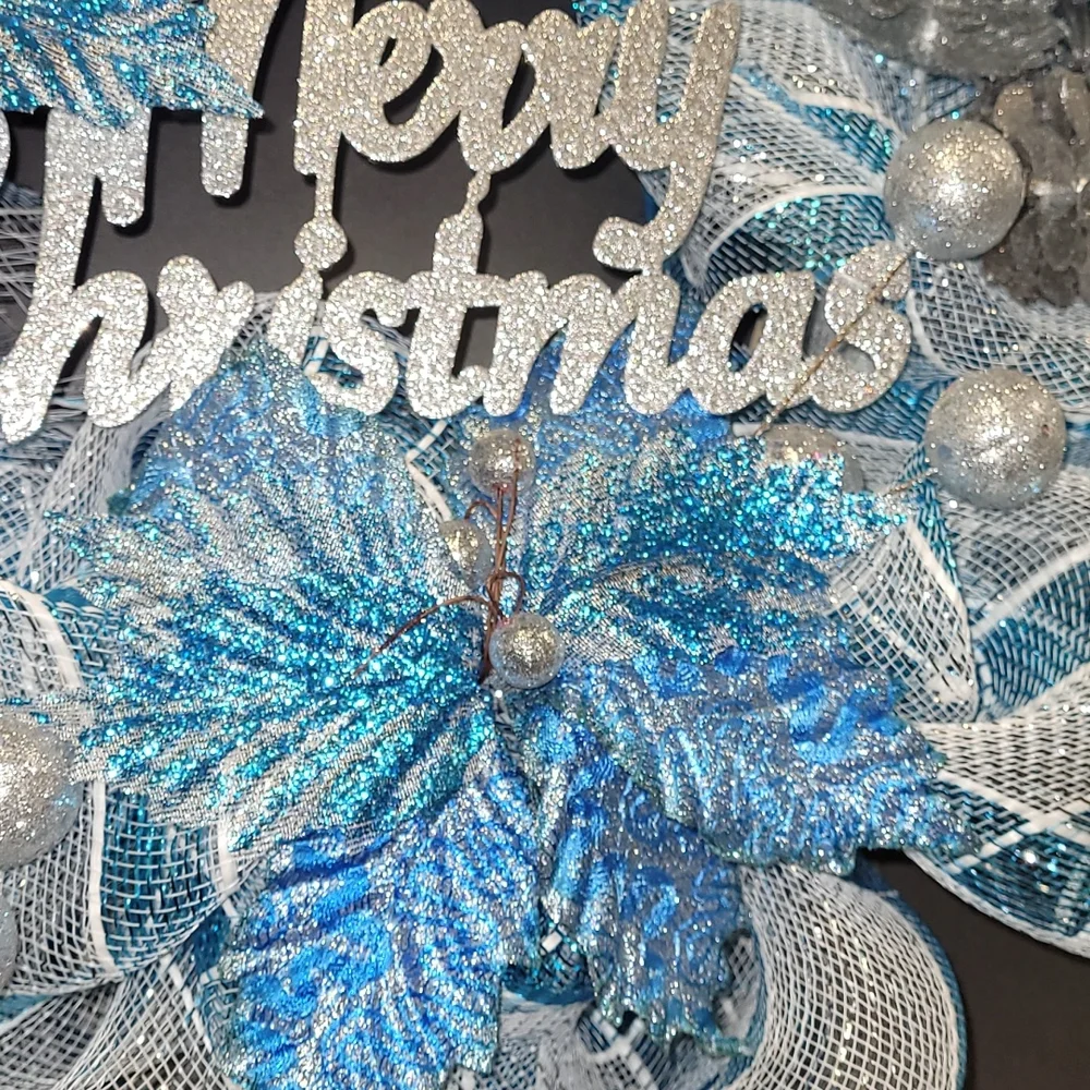 💙Merry Christmas Wreath💙Turquoise & Silver